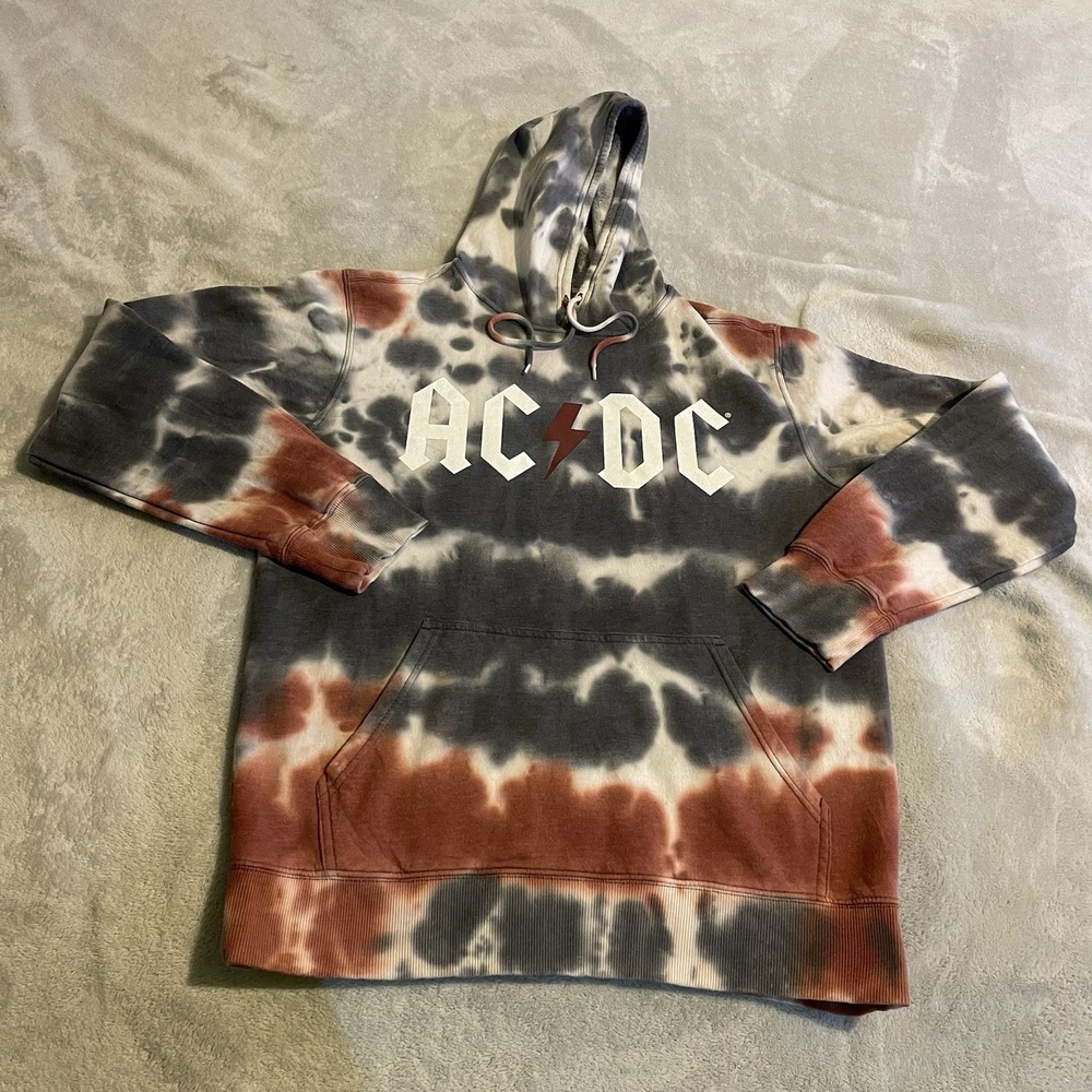 AC/DC Hoodie Adult Medium Tie Dye Sweatshirt Pullover Sweater Workout Streetwear